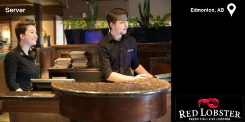 Servers and Greaters at the entrance to Red Lobster, located in Edmonton, Alabama